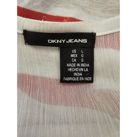 DKNY Jeans Blouse Womens Ivory Striped Lightweight Shirt Size Large - Picture 5 of 9